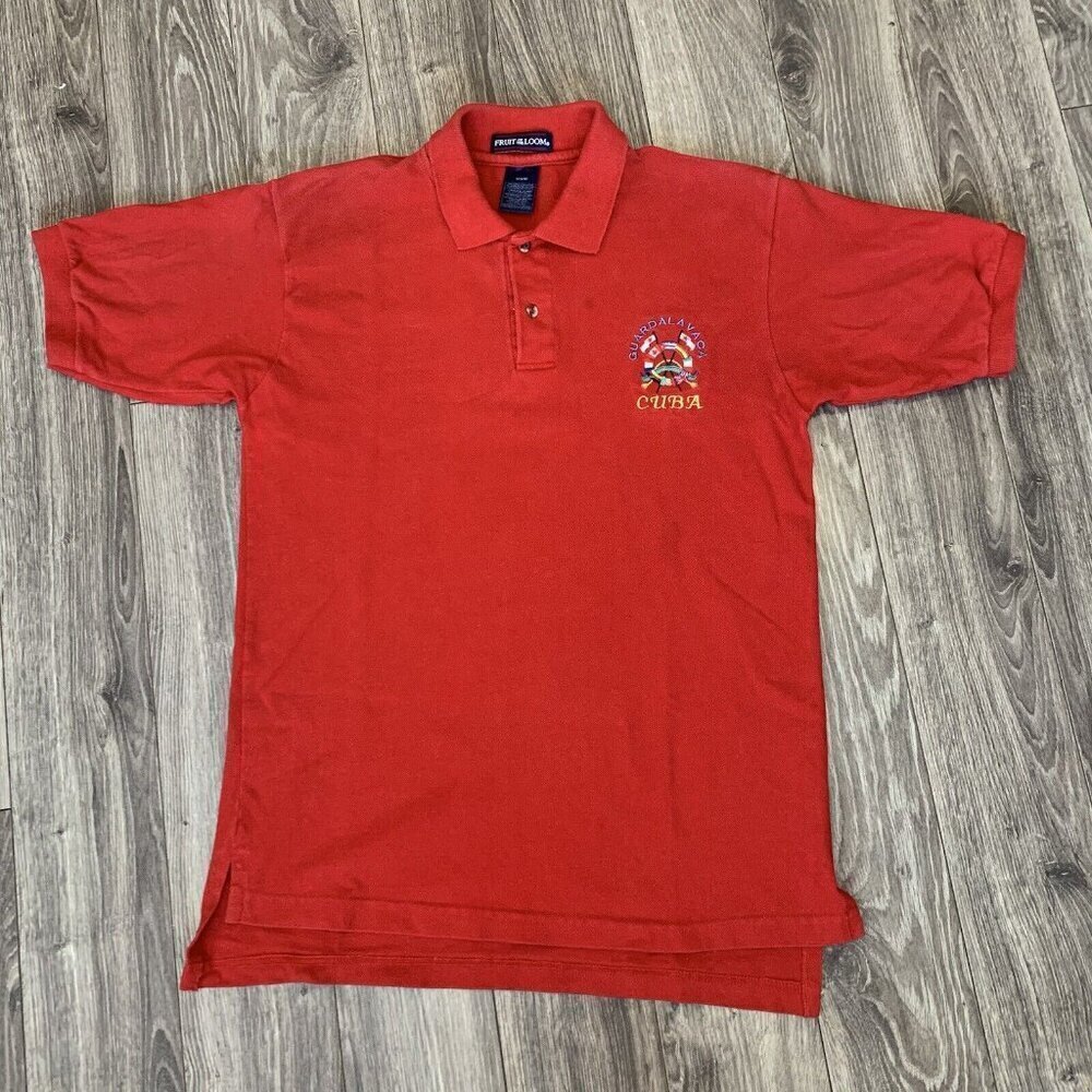 Vintage Fruit Of The Loom Polo Shirt Mens M Red 90s Cuba Guardala Vaca